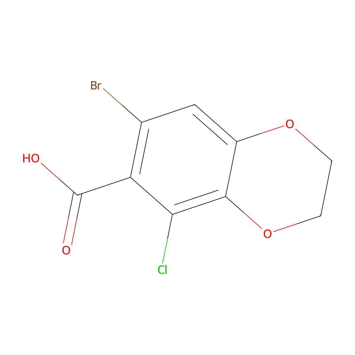 7-Bromo-5-chloro-2,3-dihydro-1,4-benzodioxine-6-carboxylic acid molecular structure, CAS 3017273-27-4
