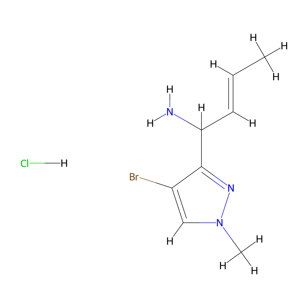 (2E)-1-(4-bromo-1-methyl-1H-pyrazol-3-yl)but-2-en-1-amine hydrochloride molecular structure, CAS 3017325-78-6