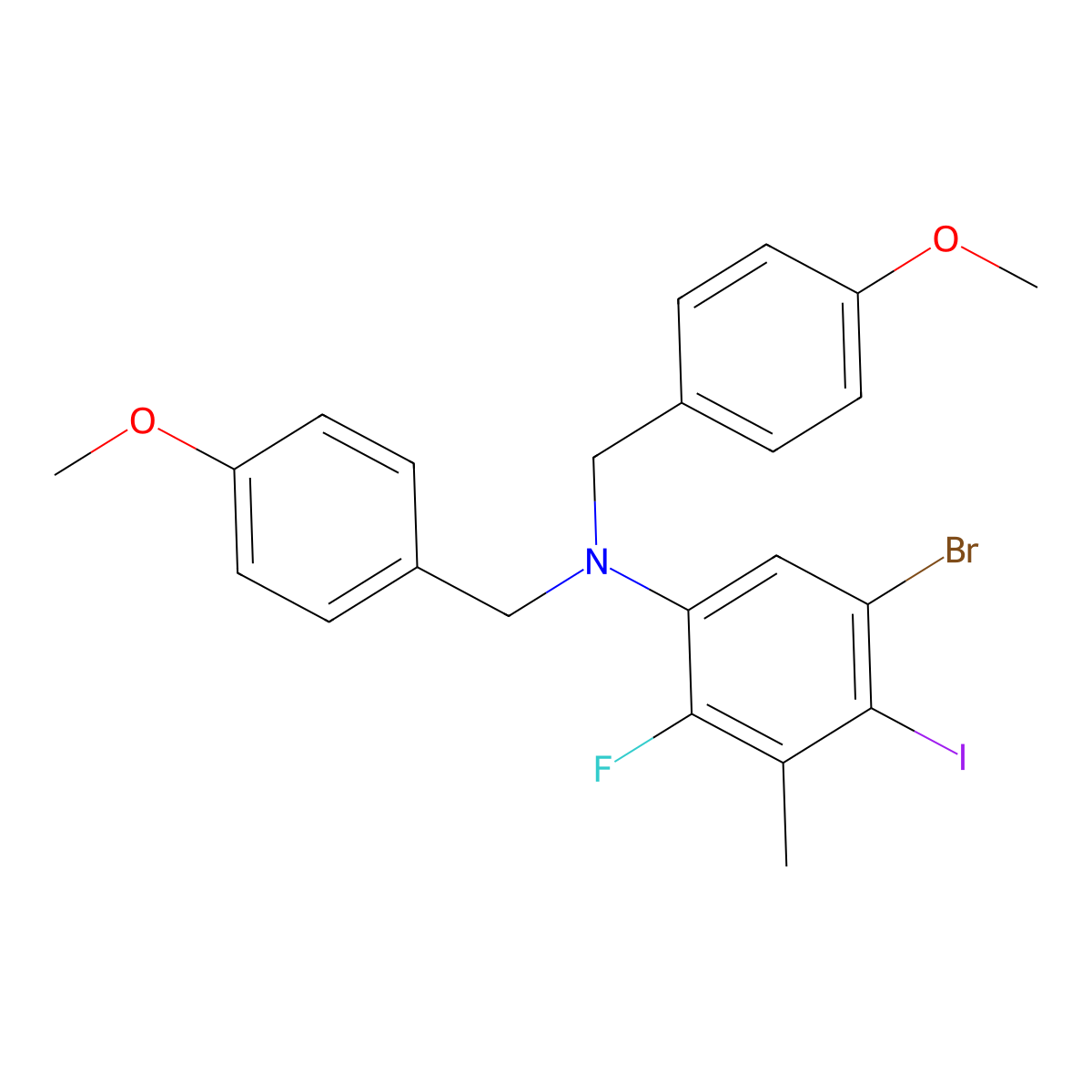 5-Bromo-2-fluoro-4-iodo-N,N-bis(4-methoxybenzyl)-3-methylaniline molecular structure, CAS 3018062-46-6