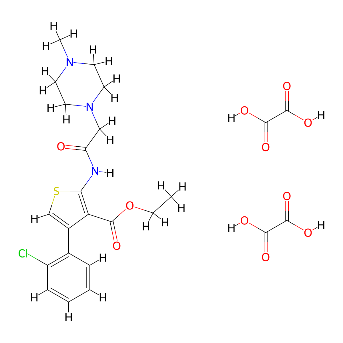 Ethyl 4-(2-chlorophenyl)-2-(2-(4-methylpiperazin-1-yl)acetamido)thiophene-3-carboxylate dioxalate molecular structure, CAS 301812-48-6