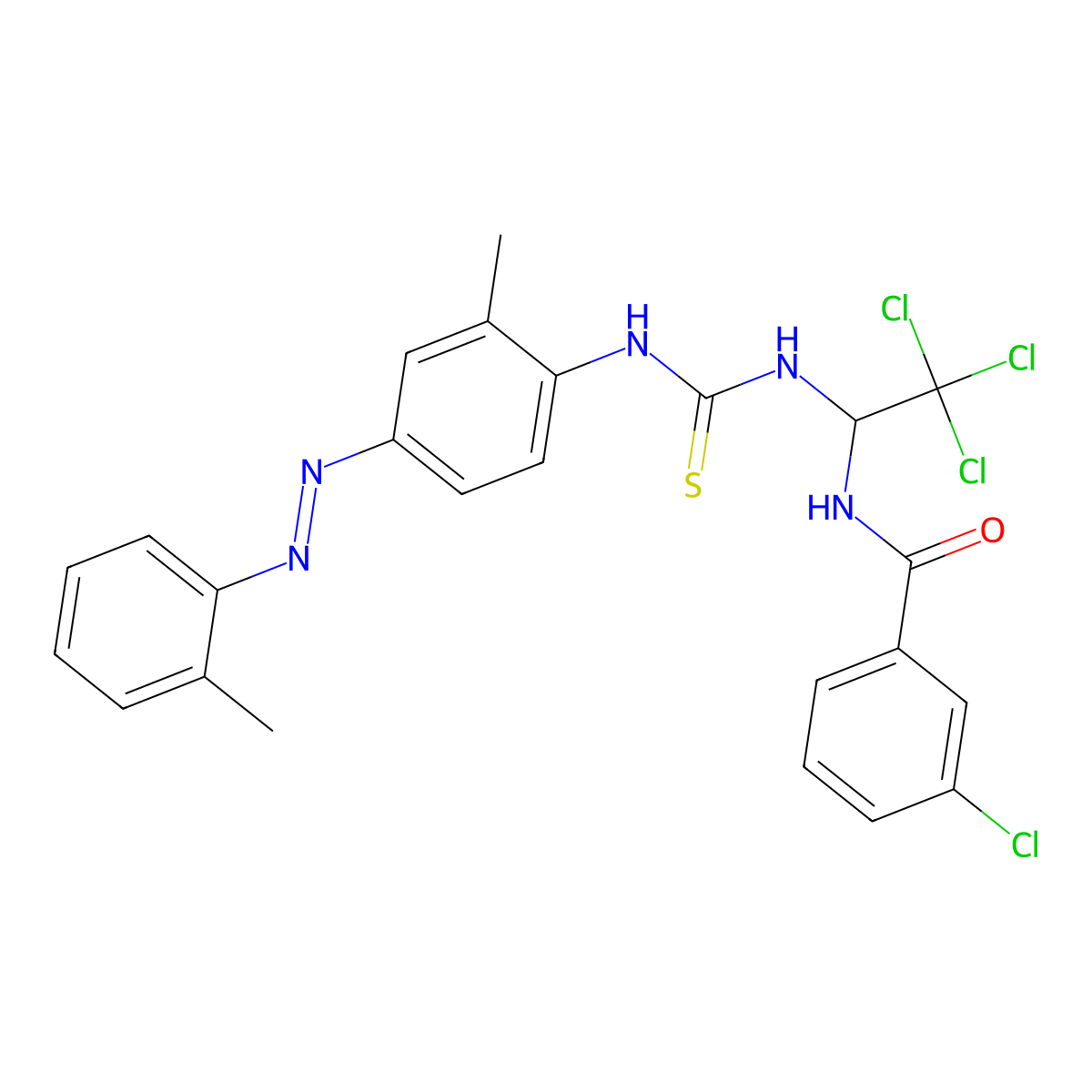 3-chloro-N-{2,2,2-trichloro-1-[({2-methyl-4-[(E)-(2-methylphenyl)diazenyl]anilino}carbothioyl)amino]ethyl}benzamide molecular structure, CAS 301813-95-6