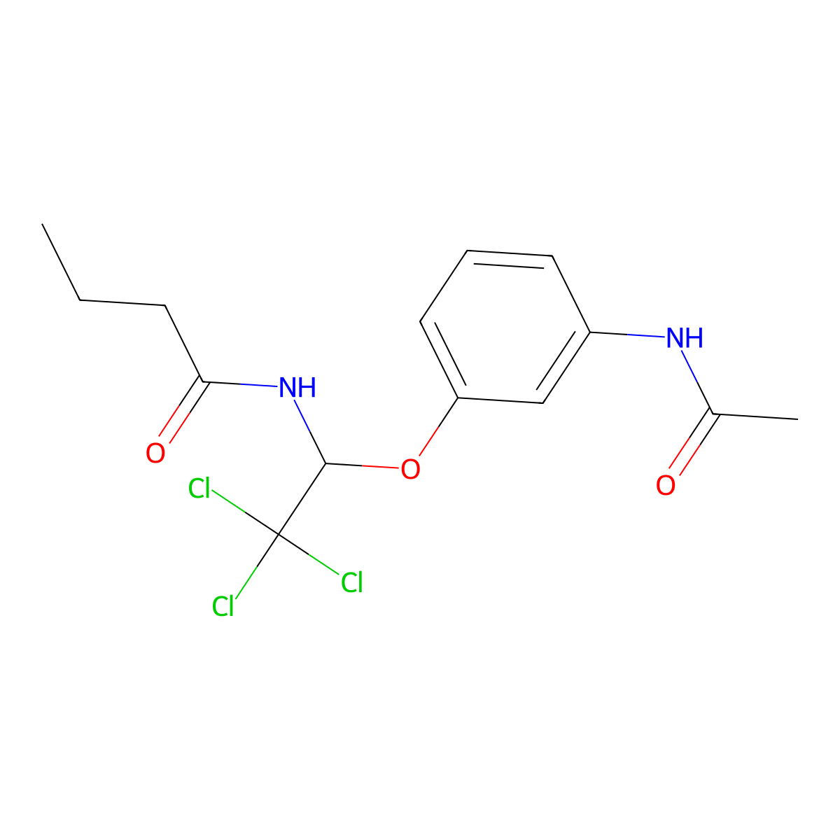 N-{1-[3-(acetylamino)phenoxy]-2,2,2-trichloroethyl}butanamide molecular structure, CAS 301814-91-5