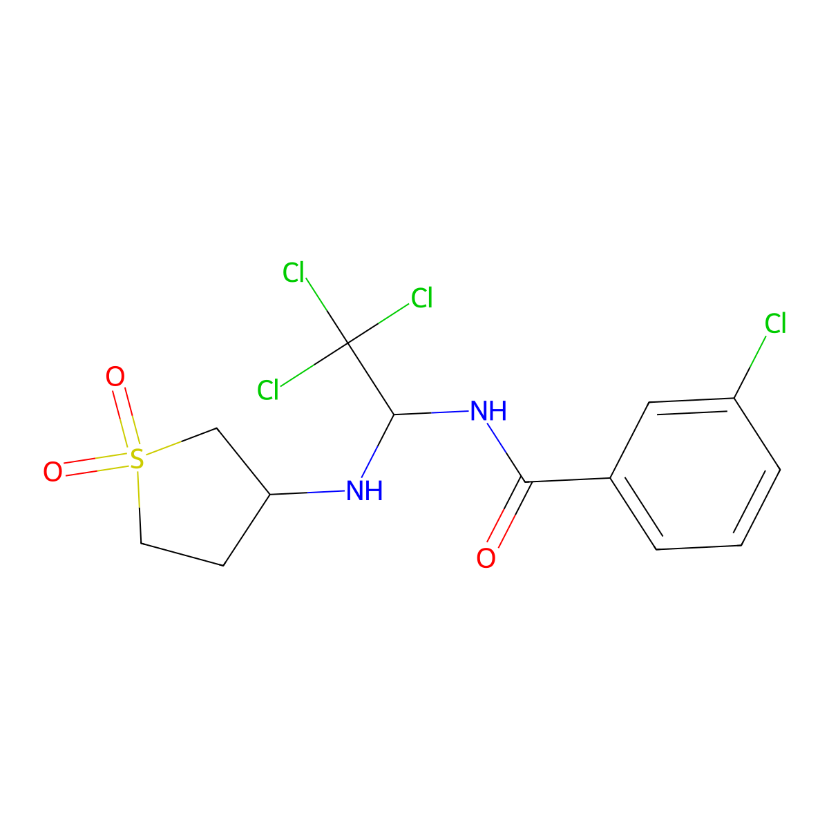 3-chloro-N-{2,2,2-trichloro-1-[(1,1-dioxidotetrahydro-3-thienyl)amino]ethyl}benzamide molecular structure, CAS 301815-46-3