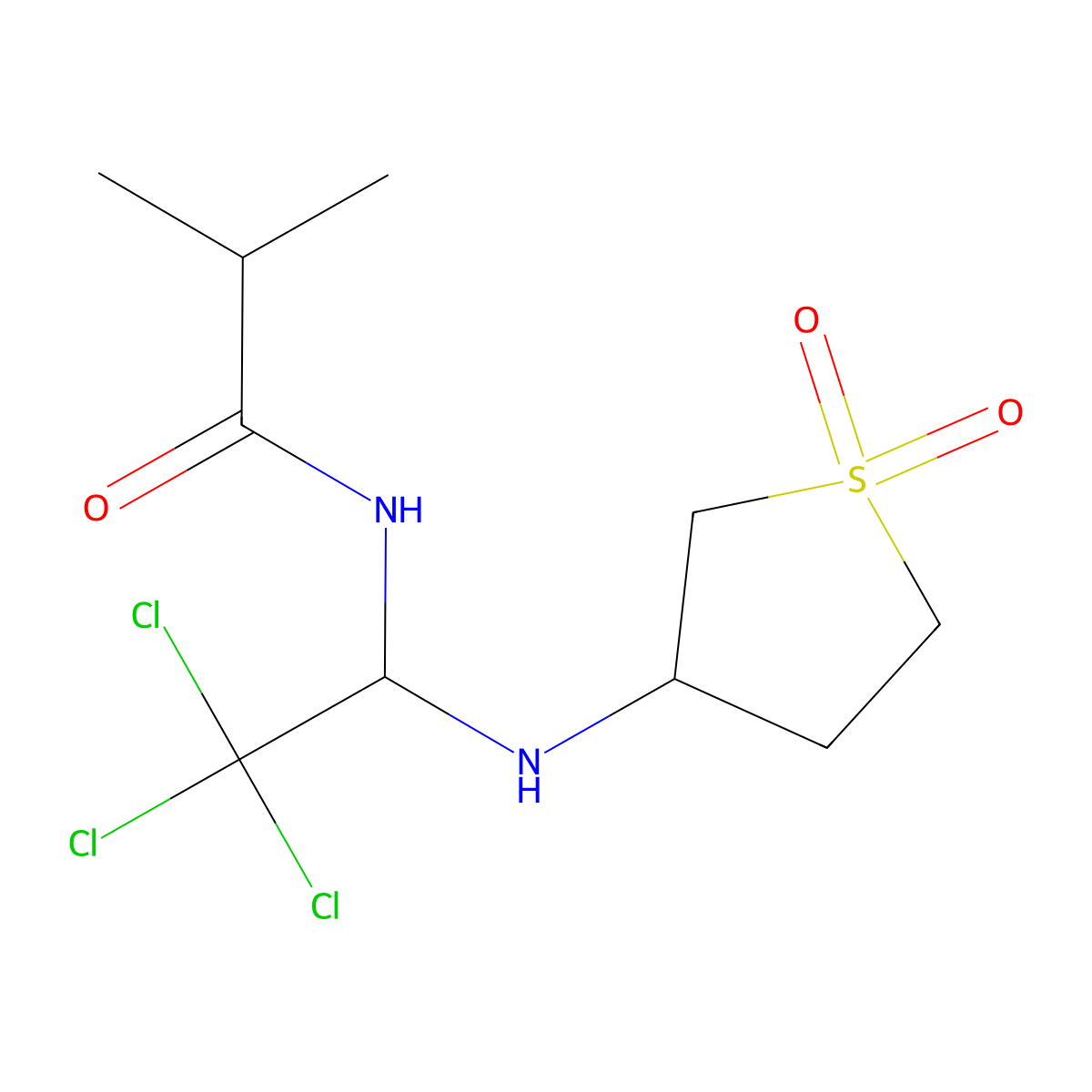 2-methyl-N-[2,2,2-trichloro-1-[(1,1-dioxothiolan-3-yl)amino]ethyl]propanamide molecular structure, CAS 301815-47-4