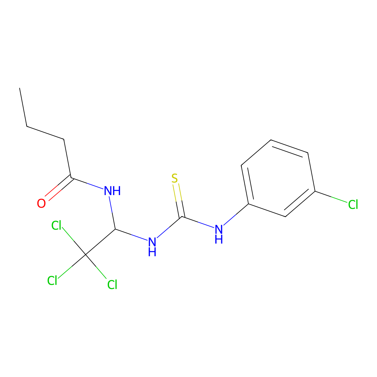 N-[2,2,2-trichloro-1-[(3-chlorophenyl)carbamothioylamino]ethyl]butanamide molecular structure, CAS 301815-87-2