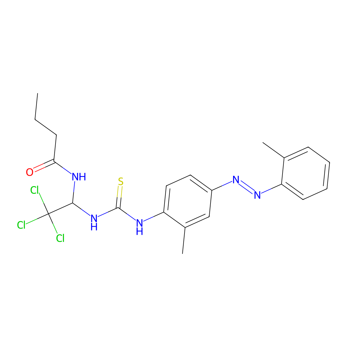 N-{2,2,2-trichloro-1-[({2-methyl-4-[(E)-(2-methylphenyl)diazenyl]phenyl}carbamothioyl)amino]ethyl}butanamide molecular structure, CAS 301816-02-4