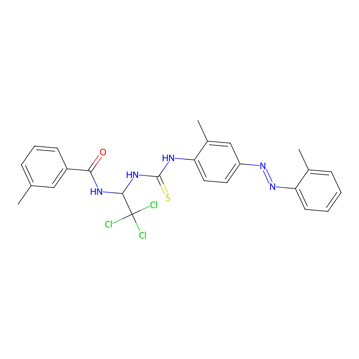 3-methyl-N-{2,2,2-trichloro-1-[({2-methyl-4-[(E)-(2-methylphenyl)diazenyl]phenyl}carbamothioyl)amino]ethyl}benzamide molecular structure, CAS 301816-37-5