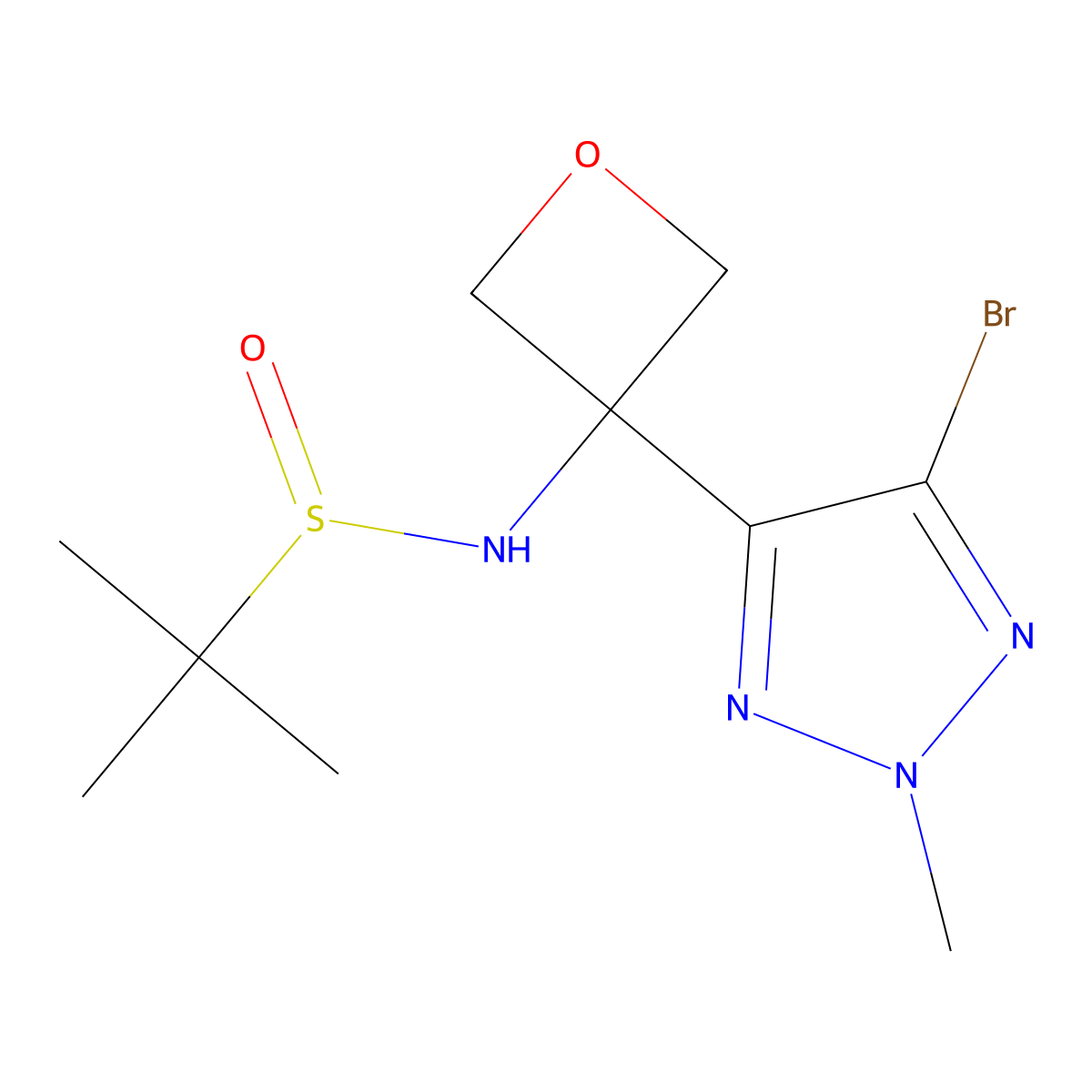 N-(3-(5-bromo-2-methyl-2H-1,2,3-triazol-4-yl)oxetan-3-yl)-2-methylpropane-2-sulfinamide molecular structure, CAS 3018164-11-6
