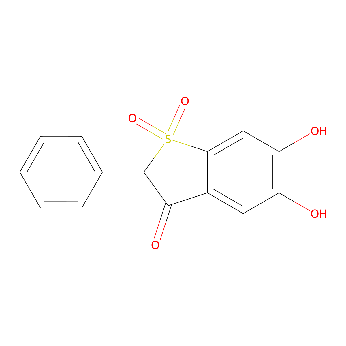 5,6-Dihydroxy-2-phenyl-1-benzothiophen-3(2H)-one 1,1-dioxide molecular structure, CAS 301818-69-9
