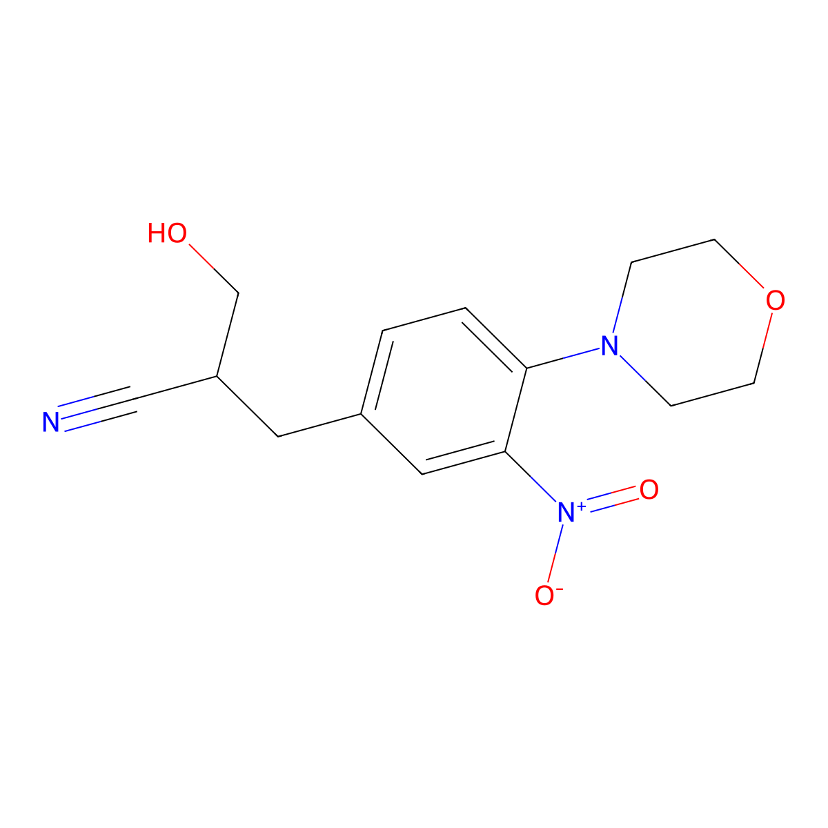 3-Hydroxy-2-(4-morpholino-3-nitrobenzyl)propanenitrile molecular structure, CAS 301823-01-8