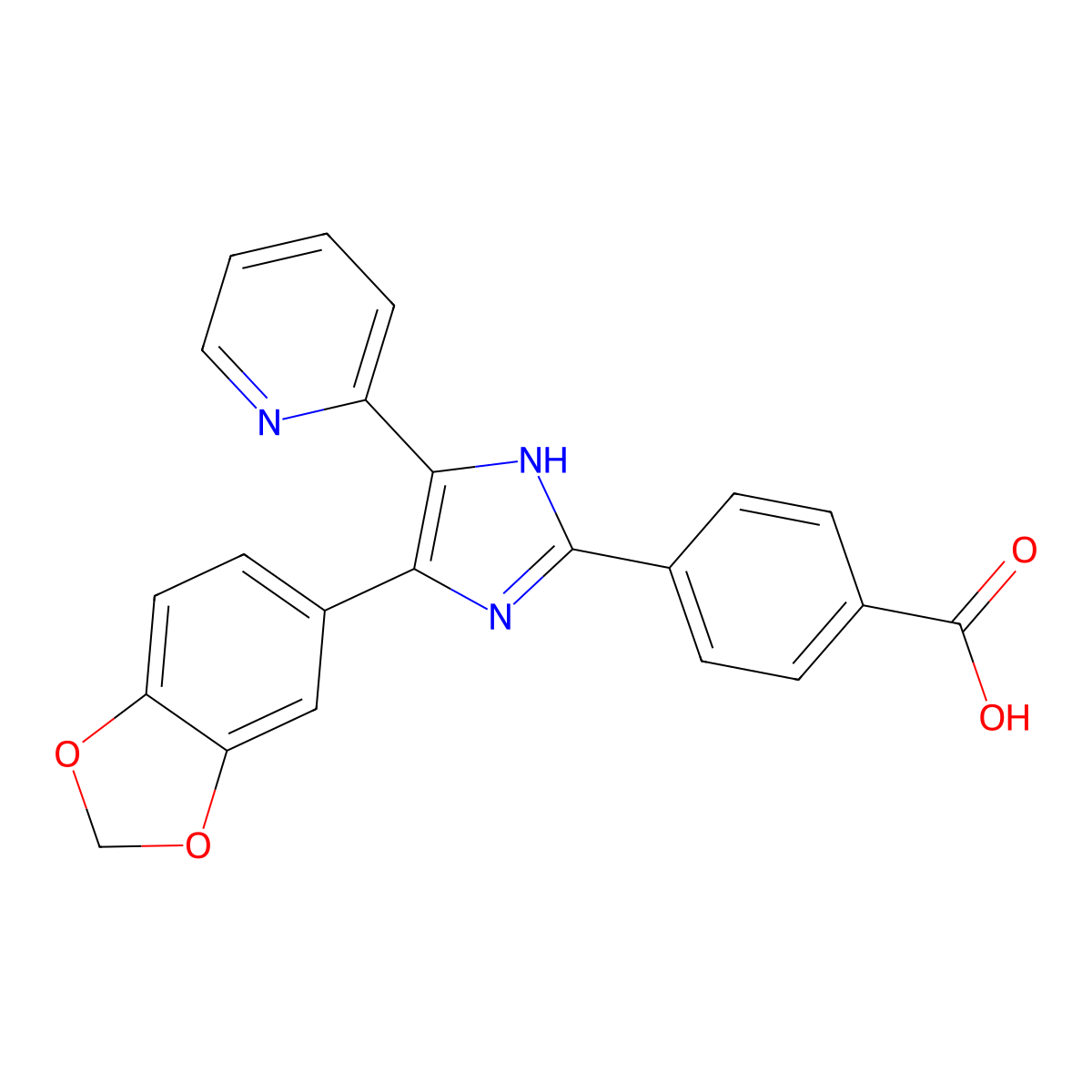4-(4-(Benzo[d][1,3]dioxol-5-yl)-5-(pyridin-2-yl)-1H-imidazol-2-yl)benzoic acid molecular structure, CAS 301836-35-1