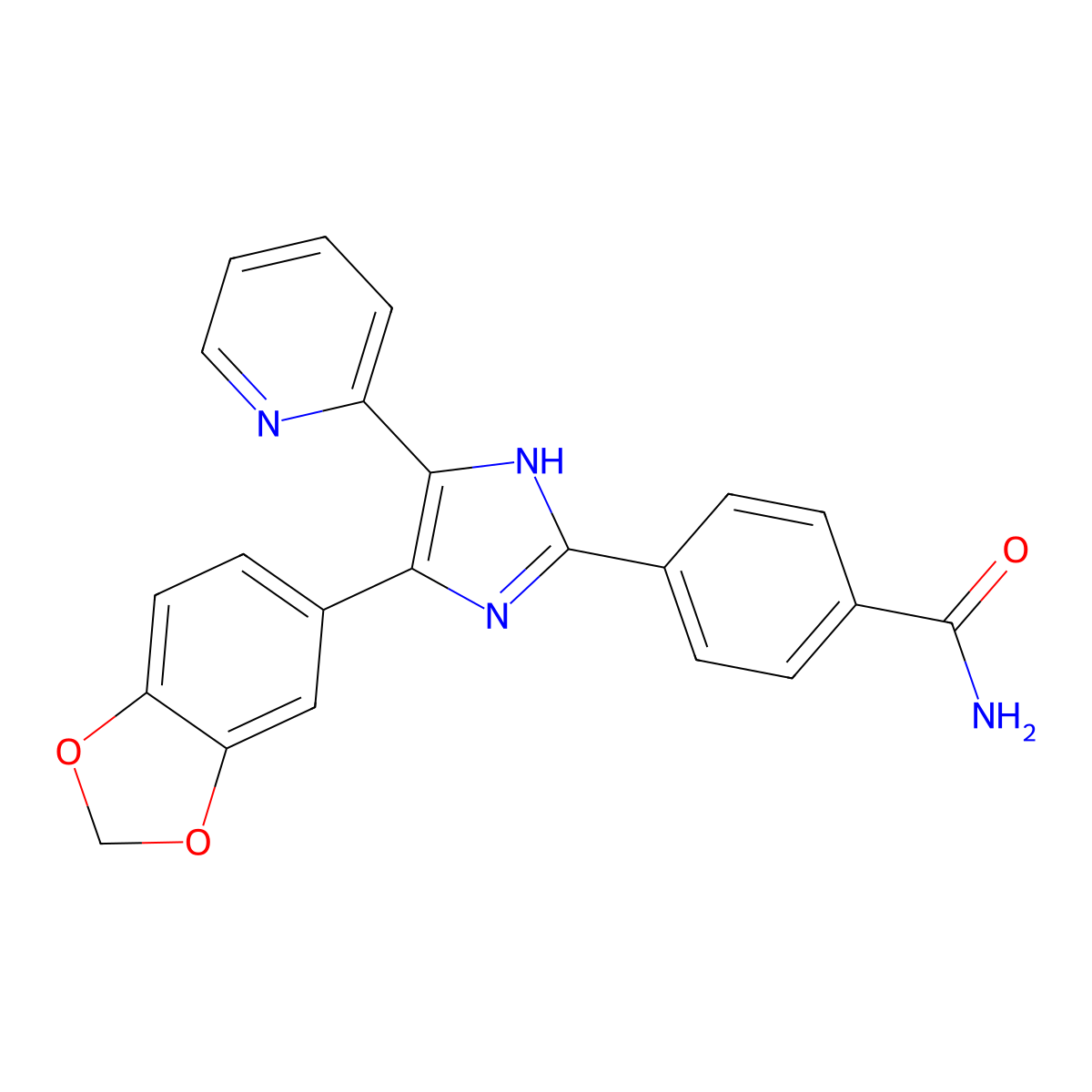 4-(4-(1,3-Benzodioxol-5-yl)-5-(2-pyridinyl)-1H-imidazol-2-yl)benzamide molecular structure, CAS 301836-41-9