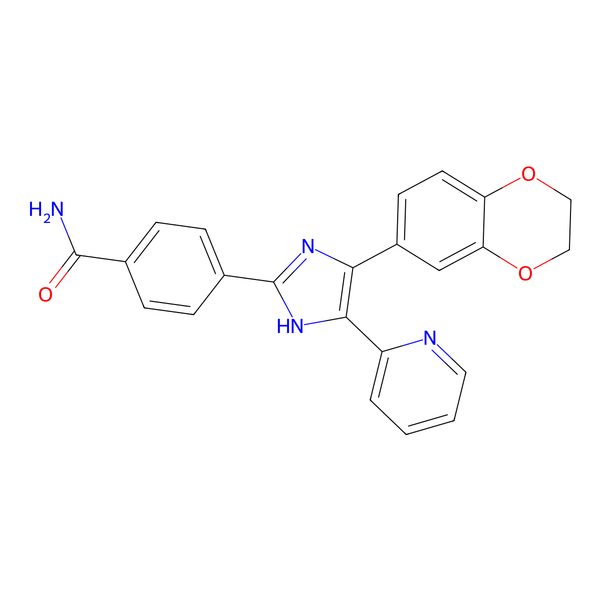 4-(4-(2,3-dihydrobenzo(1,4)dioxin-6-yl)-5-pyridin-2-yl-1H-imidazol-2-yl)benzamide molecular structure, CAS 301836-43-1