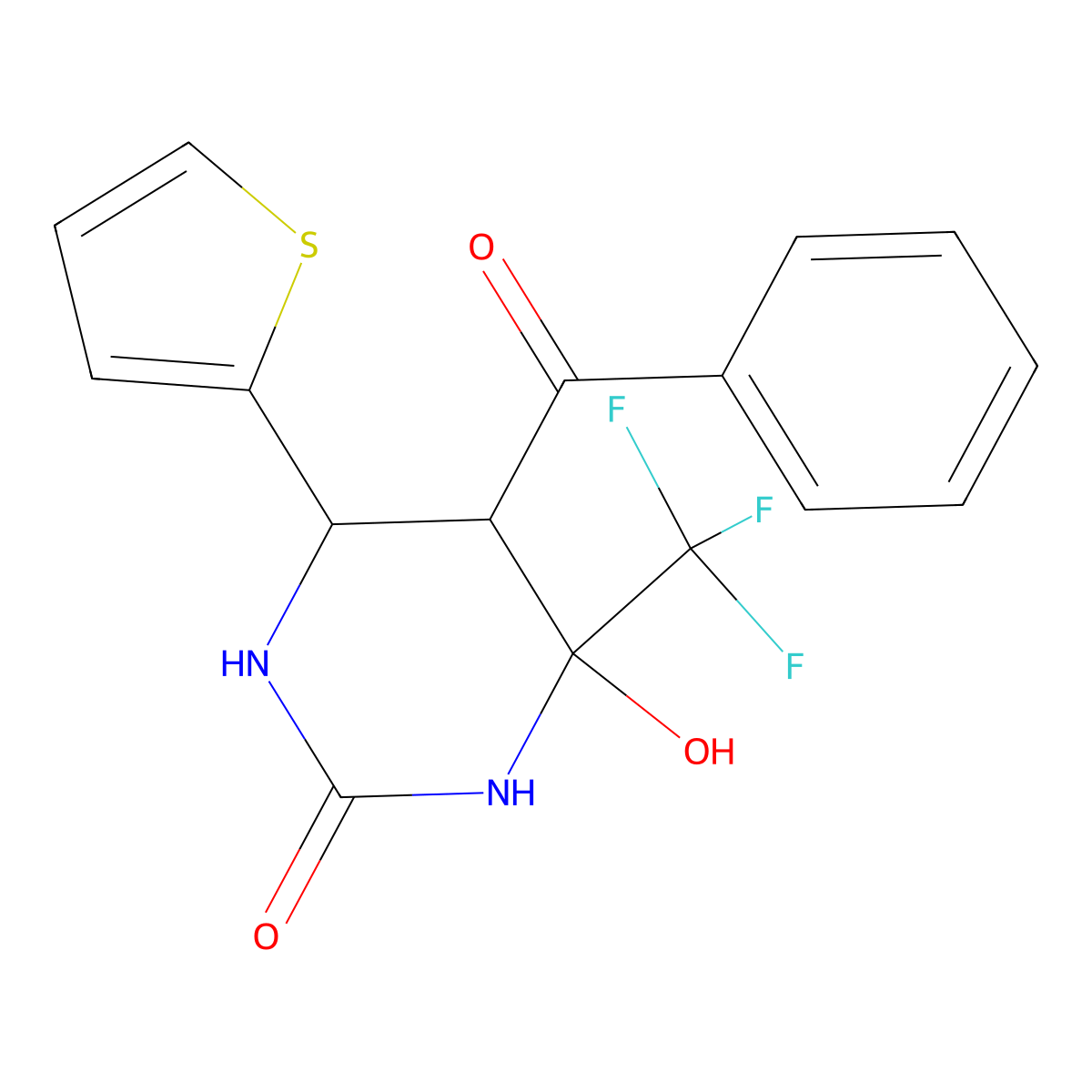 5-Benzoyl-4-hydroxy-6-thiophen-2-yl-4-trifluoromethyl-tetrahydro-pyrimidin-2-one molecular structure, CAS 301843-52-7