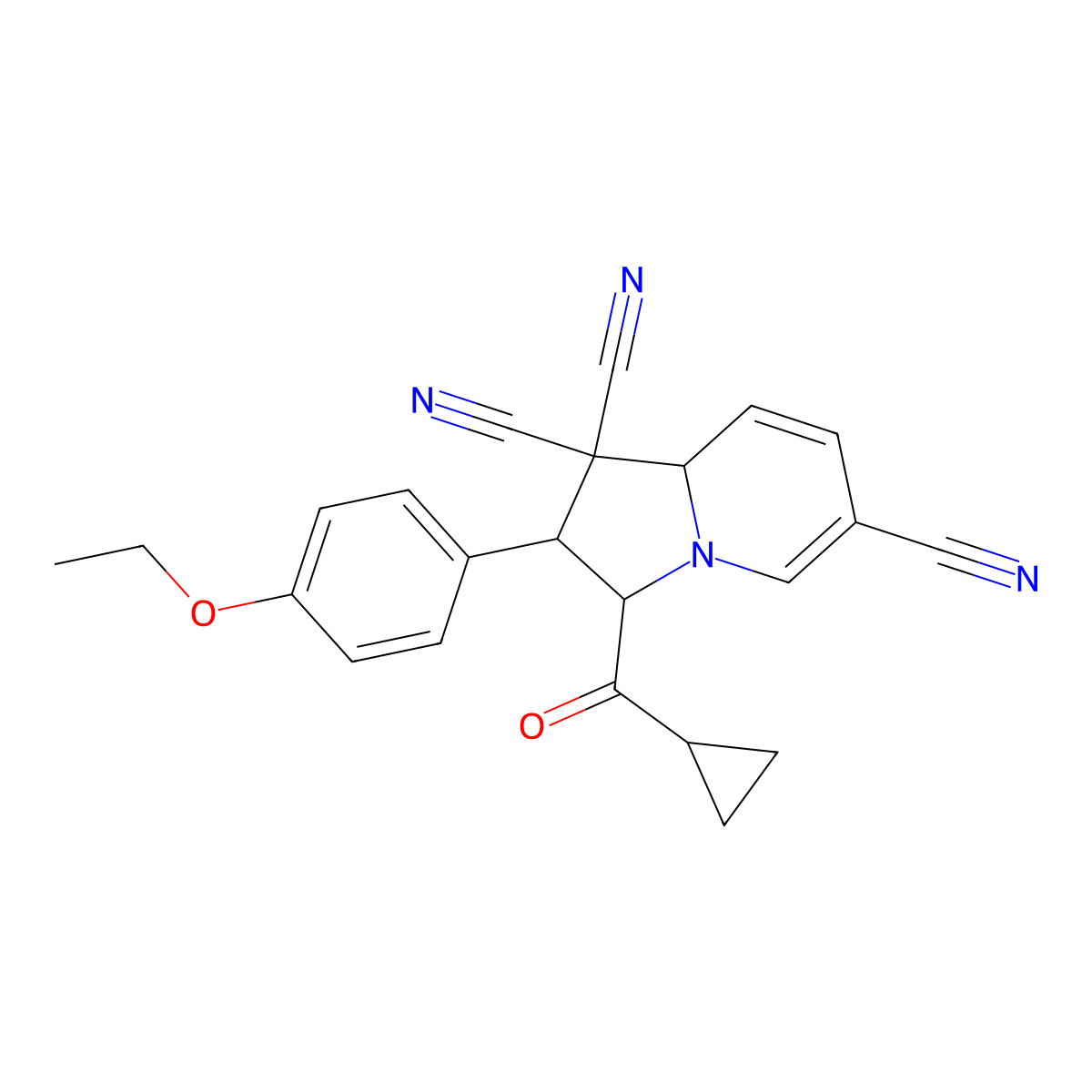 3-(cyclopropanecarbonyl)-2-(4-ethoxyphenyl)-3,8a-dihydro-2H-indolizine-1,1,6-tricarbonitrile molecular structure, CAS 301848-64-6