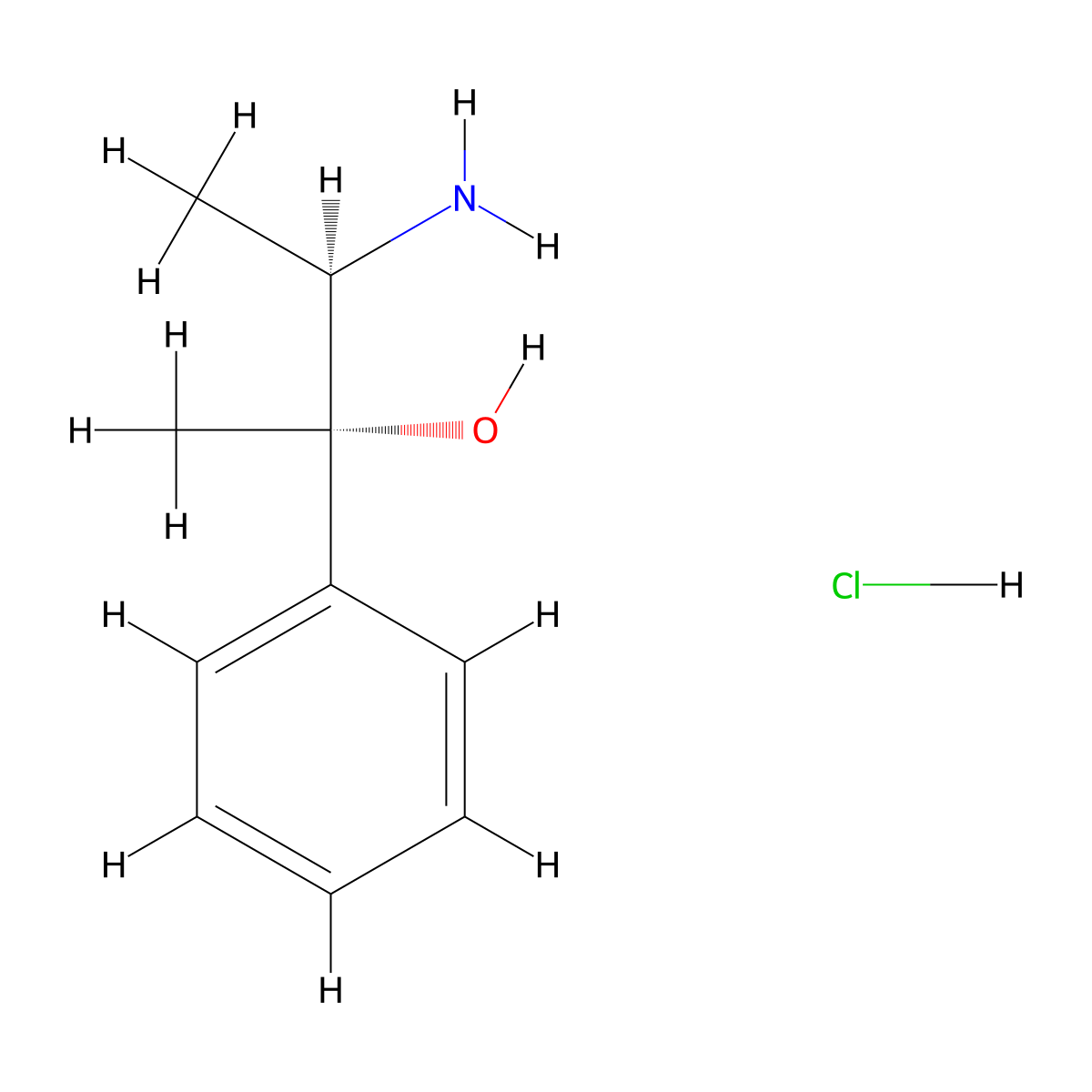 Benzenemethanol, alpha-[(1R)-1-aminoethyl]-alpha-methyl-, hydrochloride (1:1), (alphaS)-rel- molecular structure, CAS 30185-70-7