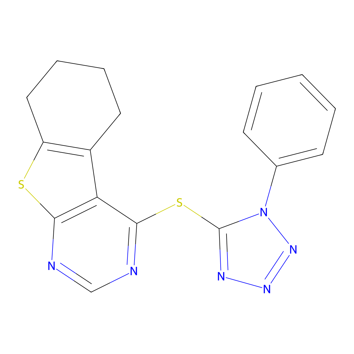 4-(1-Phenyltetrazol-5-yl)sulfanyl-5,6,7,8-tetrahydro-[1]benzothiolo[2,3-d]pyrimidine molecular structure, CAS 301858-16-2