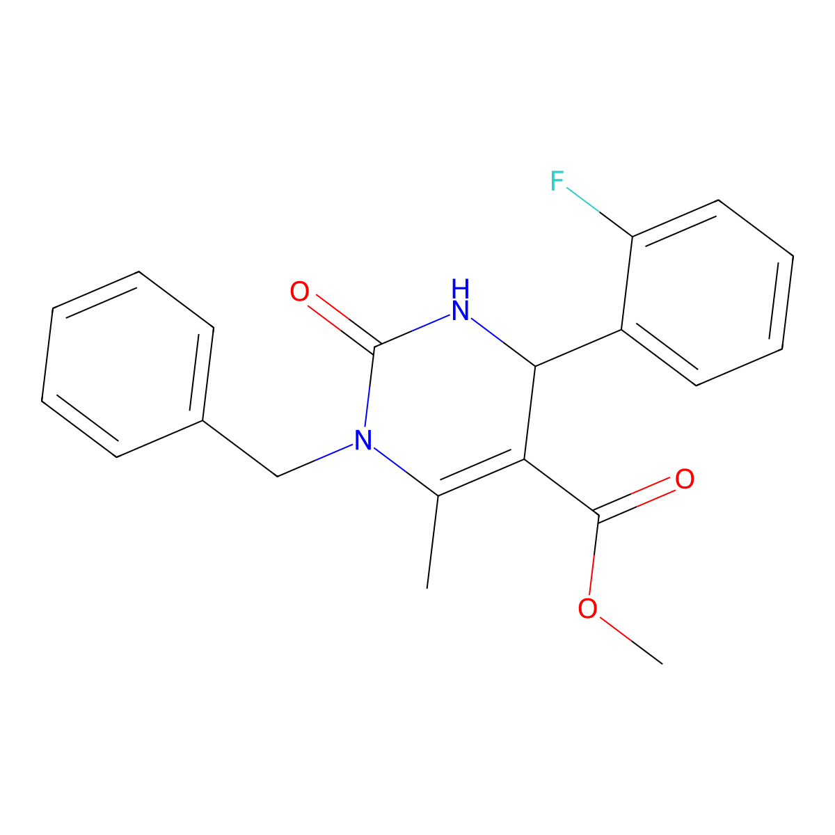 Methyl 1-benzyl-4-(2-fluorophenyl)-6-methyl-2-oxo-1,2,3,4-tetrahydropyrimidine-5-carboxylate molecular structure, CAS 301858-68-4
