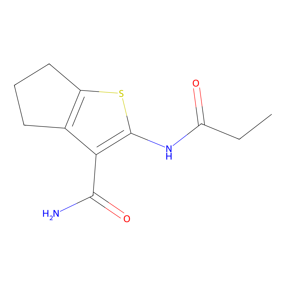 2-(propanoylamino)-5,6-dihydro-4H-cyclopenta[b]thiophene-3-carboxamide molecular structure, CAS 301859-07-4