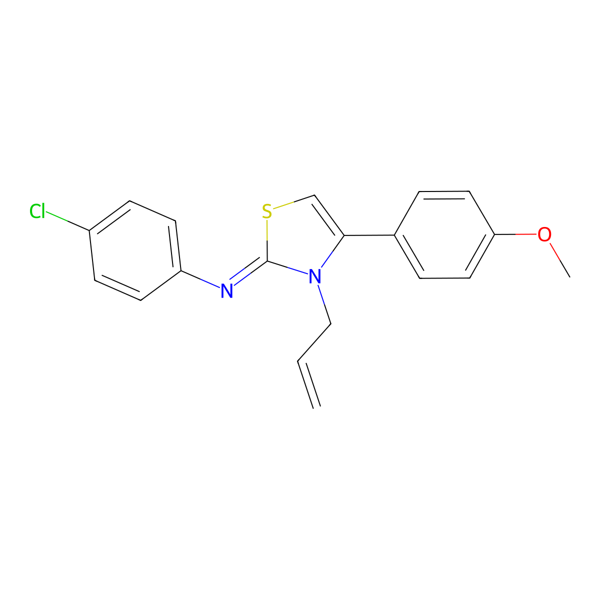 1-{2-[(4-Chlorophenyl)azamethylene]-3-prop-2-enyl(1,3-thiazolin-4-yl)}-4-metho xybenzene molecular structure, CAS 301859-98-3