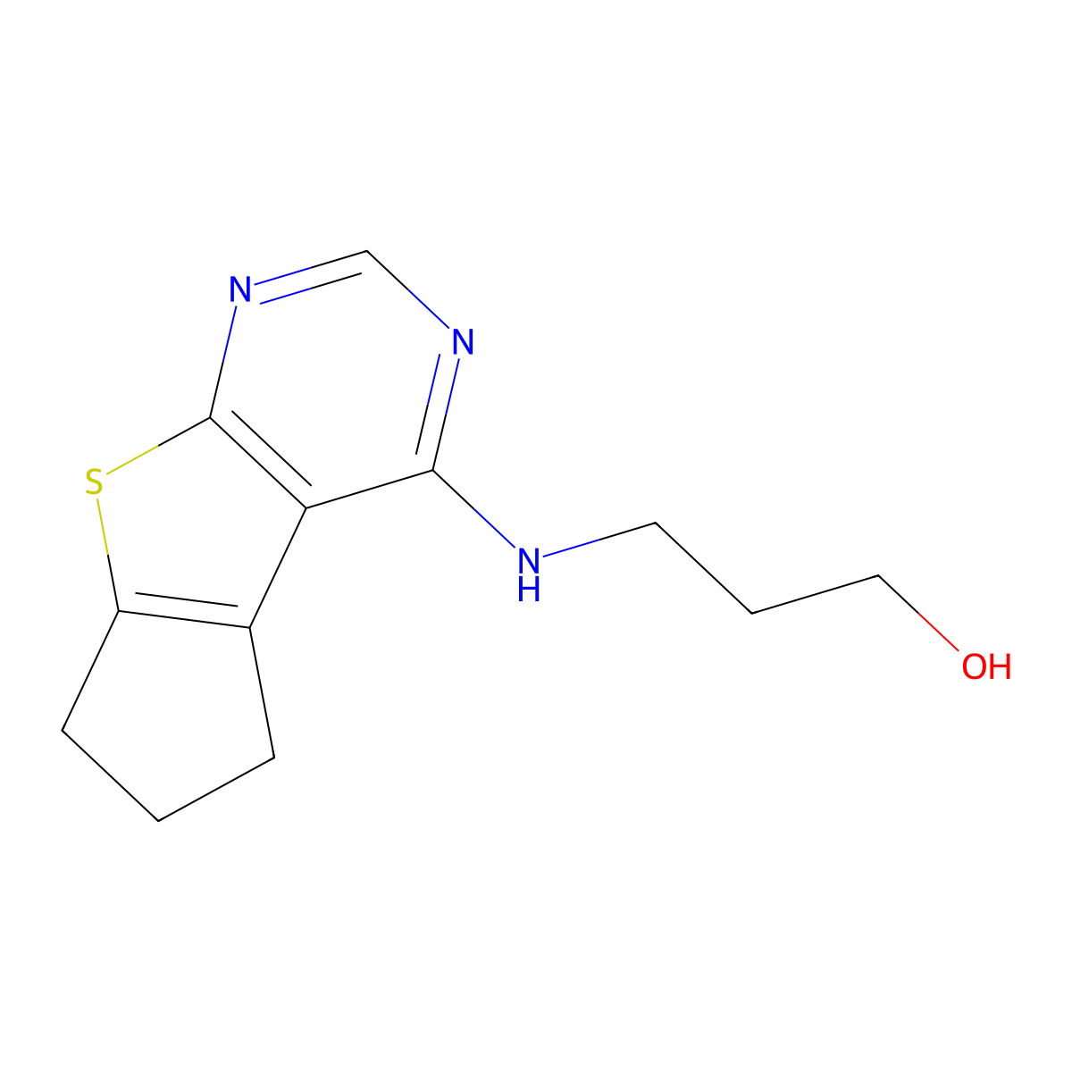 3-((6,7-dihydro-5H-cyclopenta[4,5]thieno[2,3-d]pyrimidin-4-yl)amino)propan-1-ol molecular structure, CAS 301860-04-8