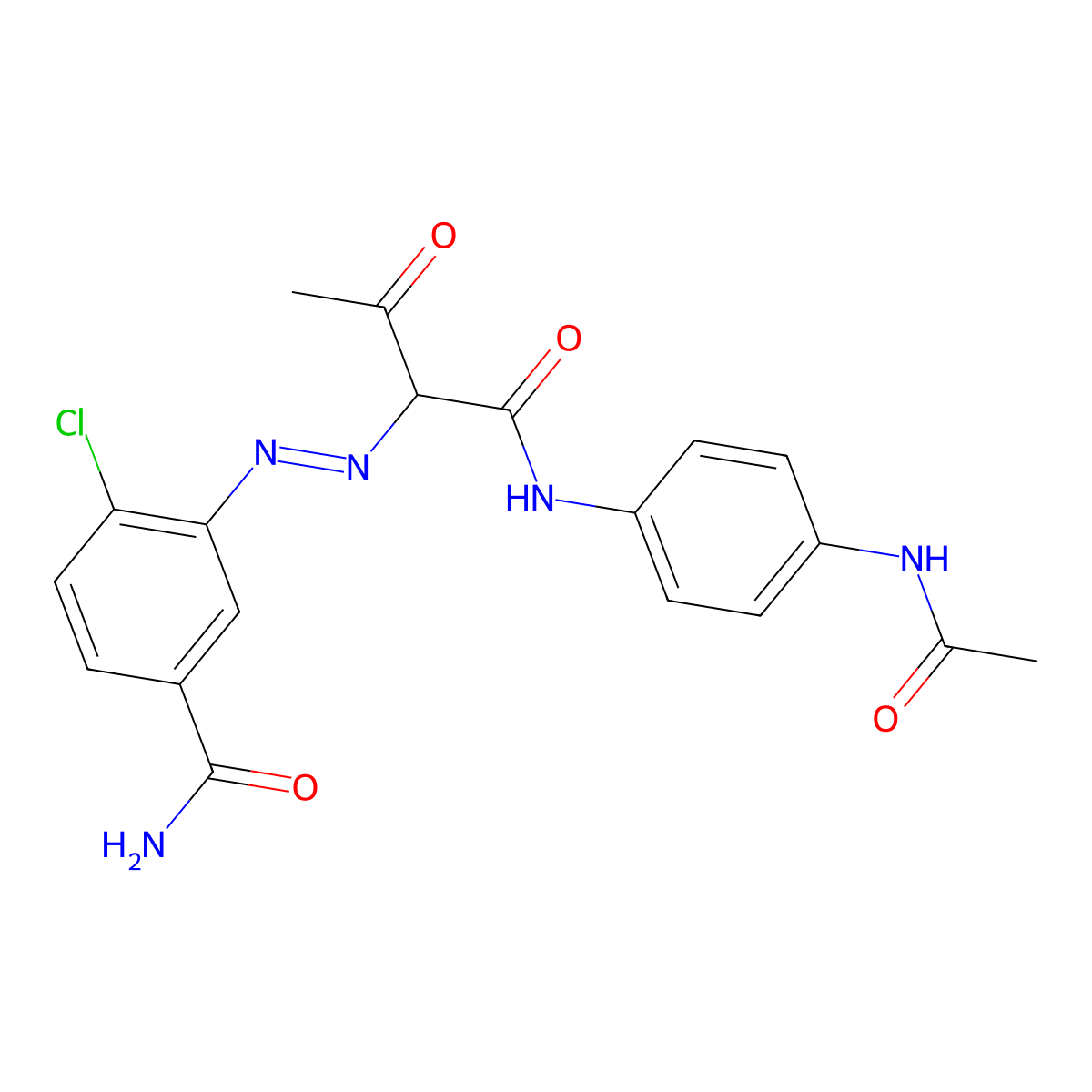 Benzamide, 3-(1-(1-(((4-(acetylamino)phenyl)amino)carbonyl)-2-oxopropyl)diazenyl)-4-chloro- molecular structure, CAS 30191-02-7