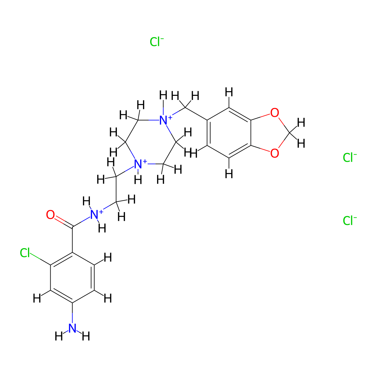 Benzamide, 4-amino-N-(2-(4-(1,3-benzodioxol-5-ylmethyl)-1-piperazinyl)ethyl)-2-chloro-, trihydrochloride molecular structure, CAS 30194-71-9