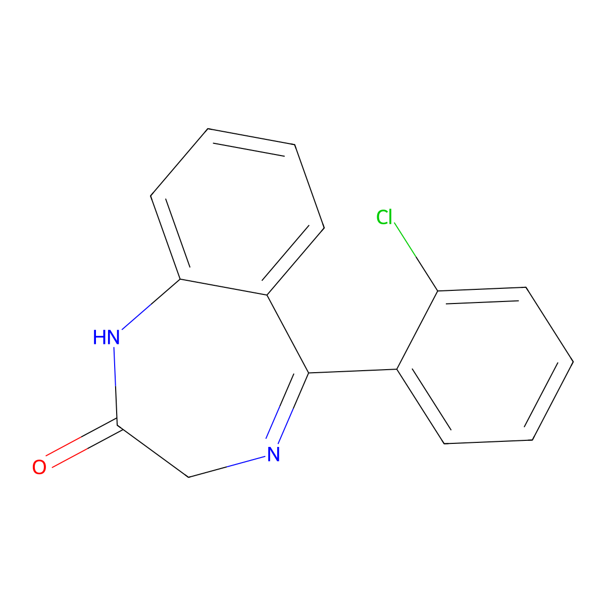1,3-Dihydro-5-(2-chlorophenyl)-2H-1,4-benzodiozepin-2-one molecular structure, CAS 3022-68-2