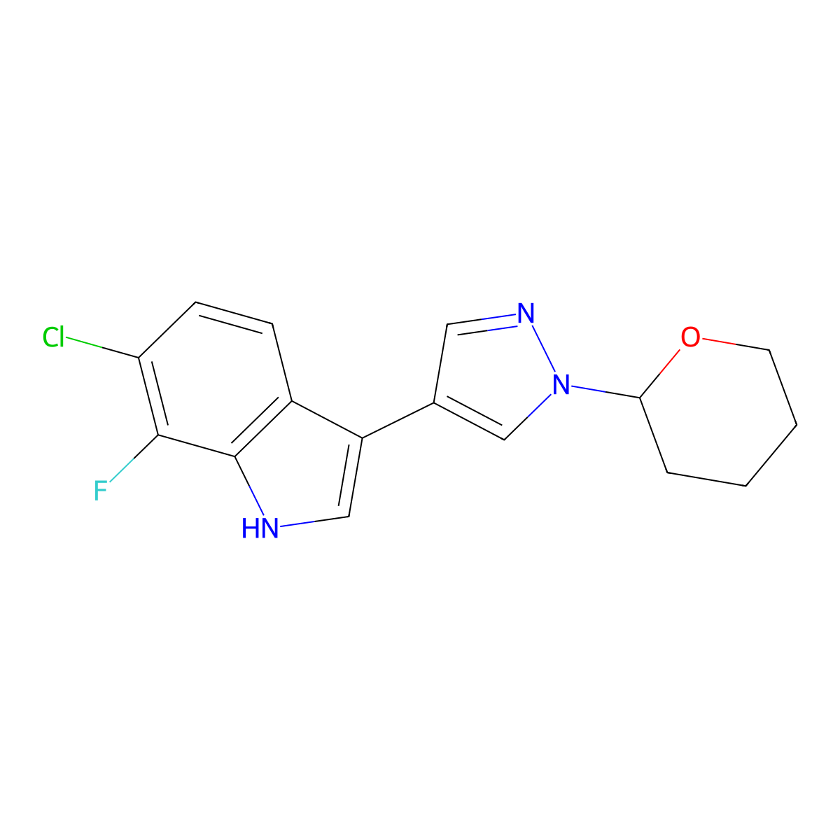 6-Chloro-7-fluoro-3-(1-(tetrahydro-2H-pyran-2-yl)-1H-pyrazol-4-yl)-1H-indole molecular structure, CAS 3022409-57-7