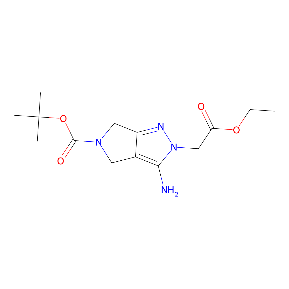 Tert-butyl 3-amino-2-(2-ethoxy-2-oxoethyl)-4,6-dihydropyrrolo[3,4-c]pyrazole-5-carboxylate molecular structure, CAS 3022945-15-6