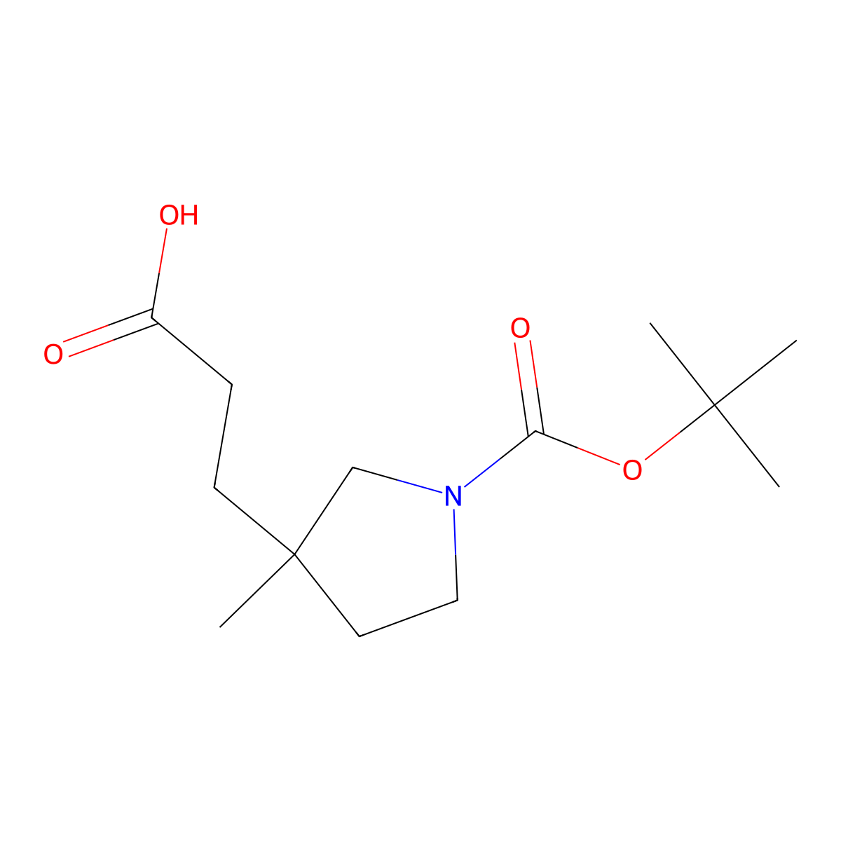 3-[3-Methyl-1-[(2-methylpropan-2-yl)oxycarbonyl]pyrrolidin-3-yl]propanoic acid molecular structure, CAS 3022946-95-5