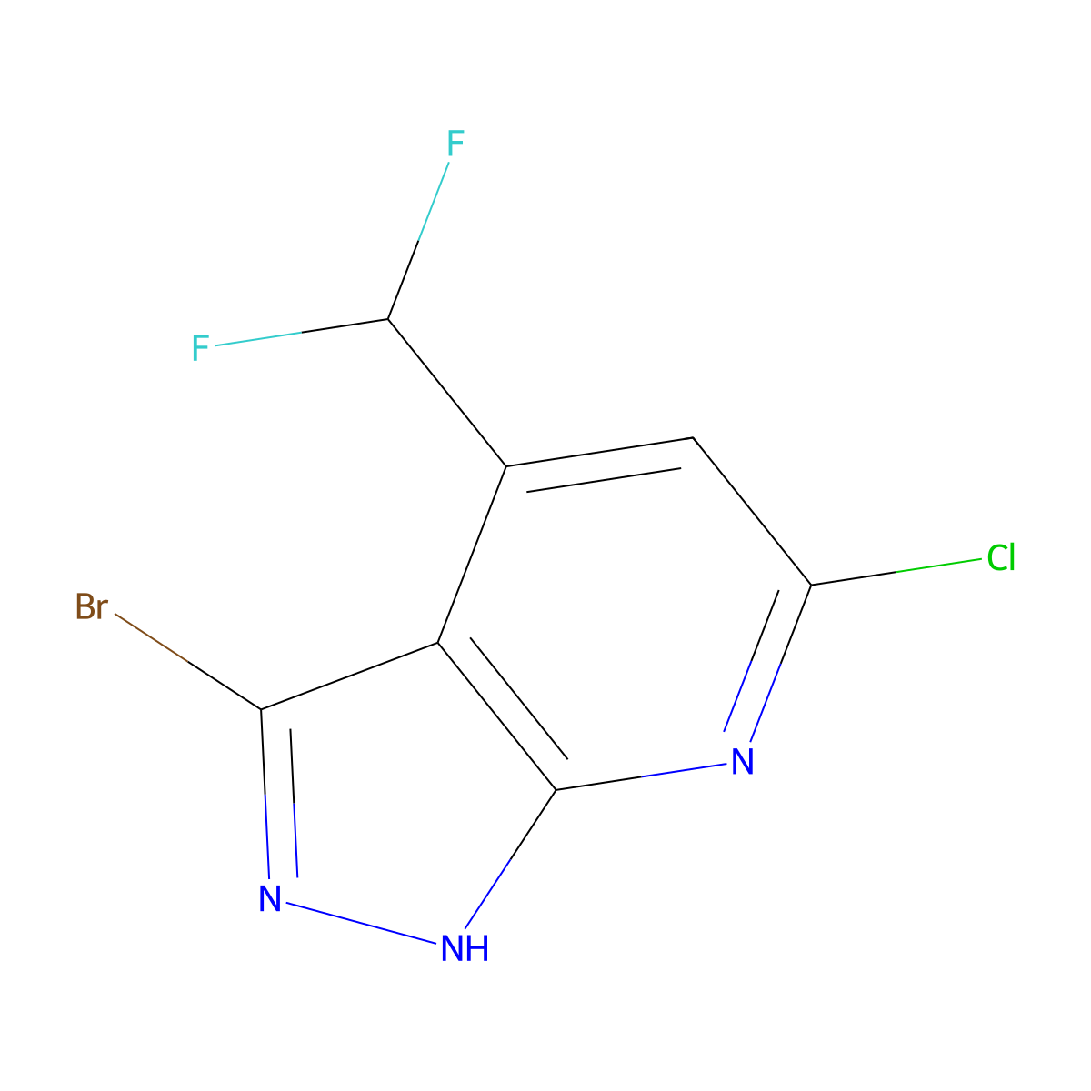 3-bromo-6-chloro-4-(difluoromethyl)-1H-pyrazolo[3,4-b]pyridine molecular structure, CAS 3022956-14-2