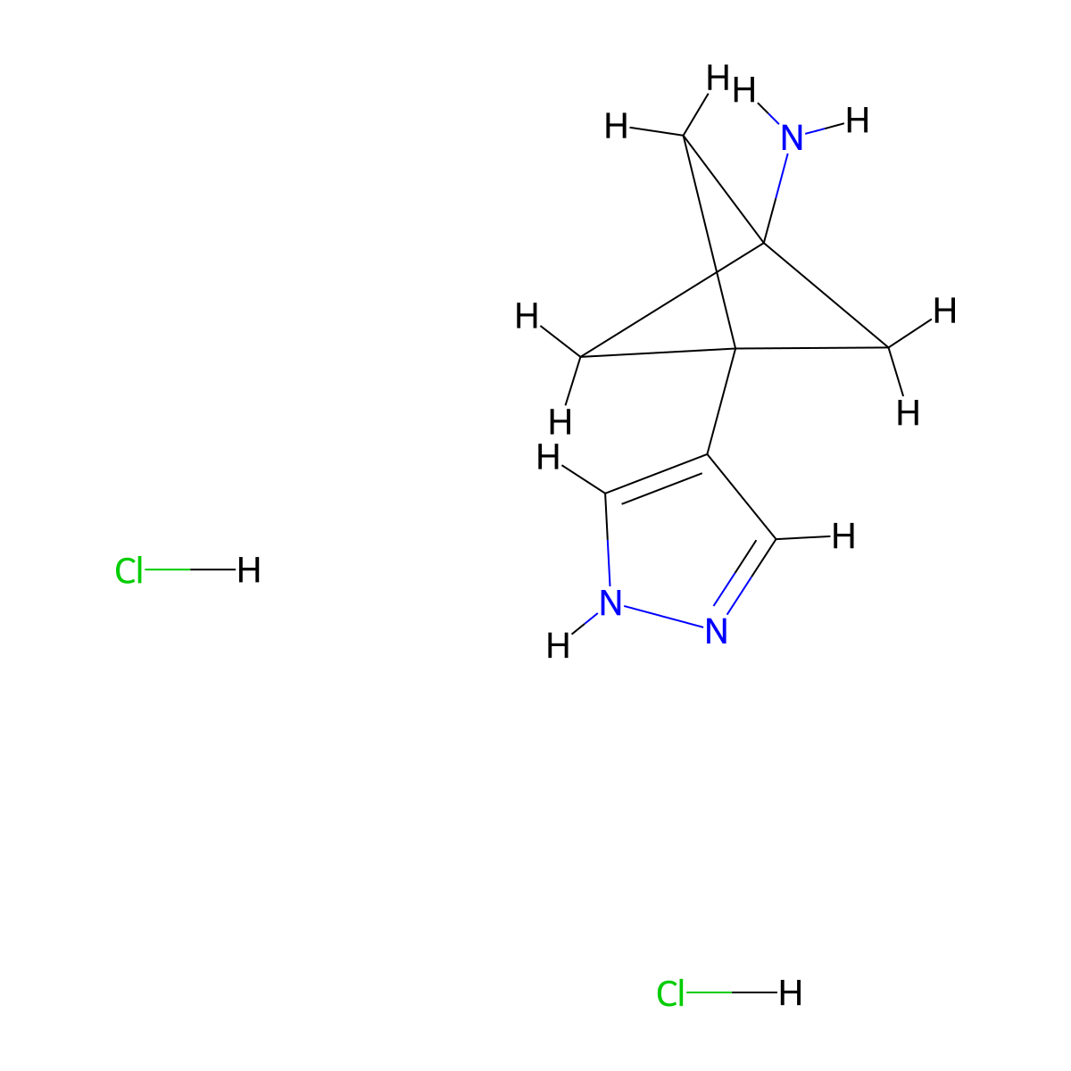 3-(1H-pyrazol-4-yl)bicyclo[1.1.1]pentan-1-amine dihydrochloride molecular structure, CAS 3023063-29-5