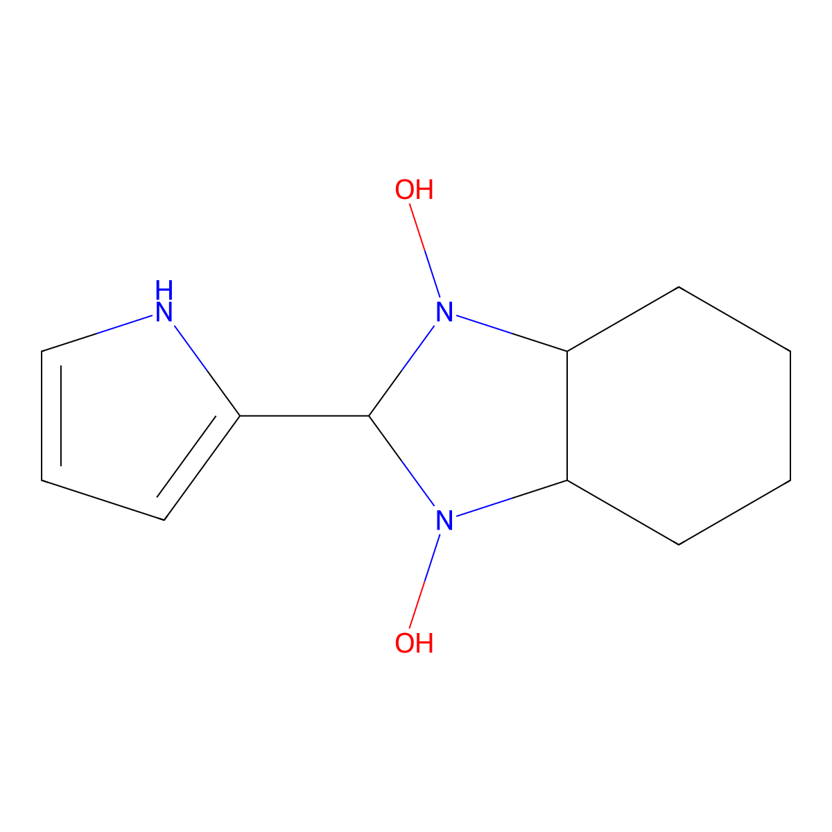 1,3-dihydroxy-2-(1H-pyrrol-2-yl)-3a,4,5,6,7,7a-hexahydro-2H-benzimidazole molecular structure, CAS 302323-05-3