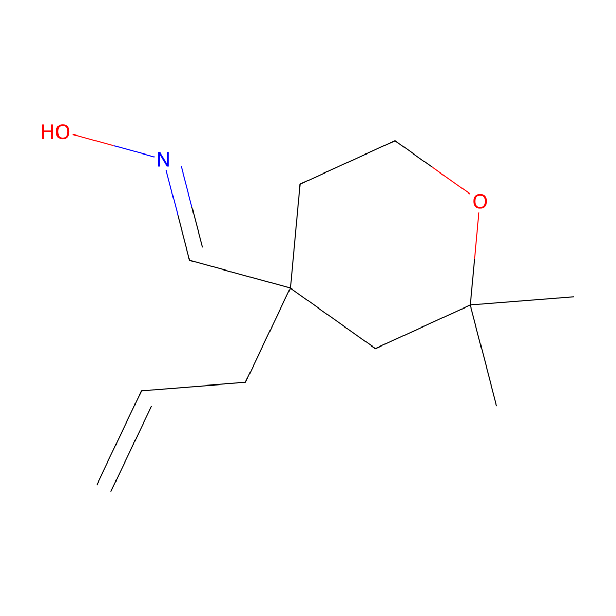 Tetrahydro-2,2-dimethyl-4-(2-propen-1-yl)-2H-pyran-4-carboxaldehyde oxime molecular structure, CAS 302323-32-6