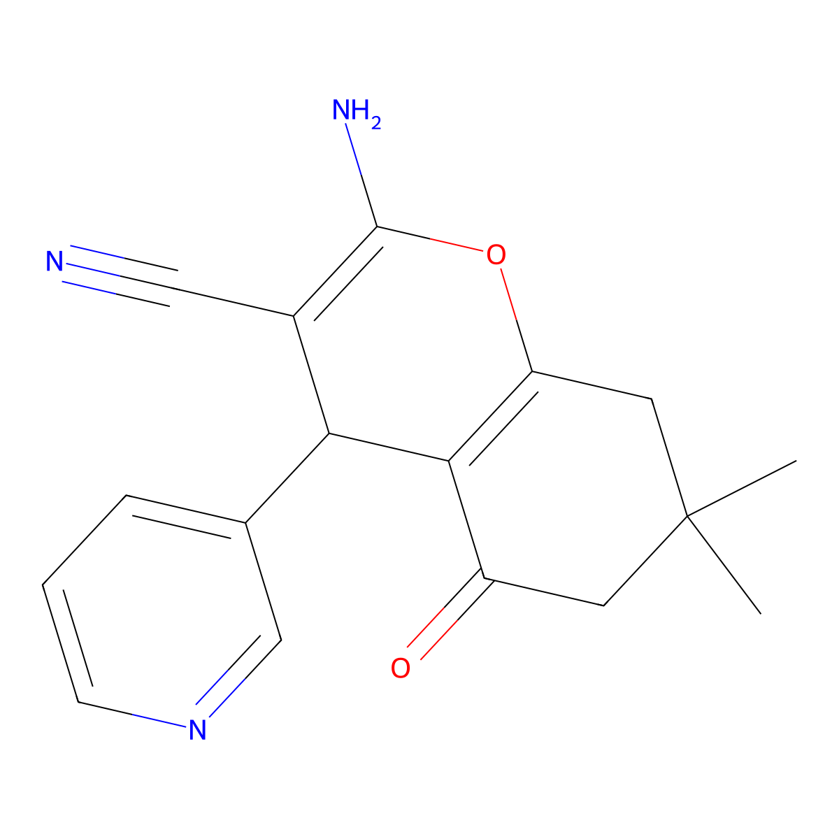 2-Amino-7,7-dimethyl-5-oxo-4-(3-pyridinyl)-5,6,7,8-tetrahydro-4H-chromene-3-carbonitrile molecular structure, CAS 302326-16-5