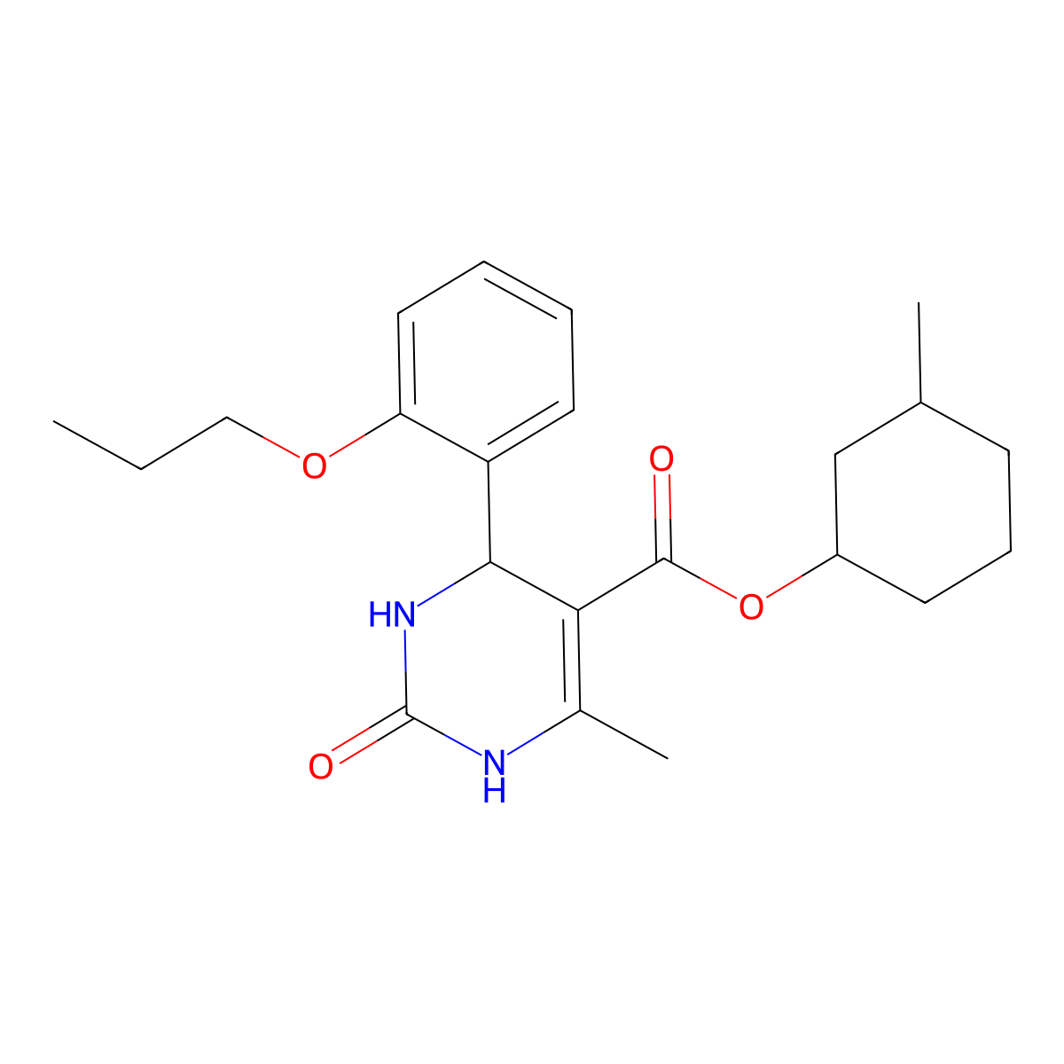 3-Methylcyclohexyl 6-methyl-2-oxo-4-(2-propoxyphenyl)-1,2,3,4-tetrahydropyrimidine-5-carboxylate molecular structure, CAS 302332-76-9