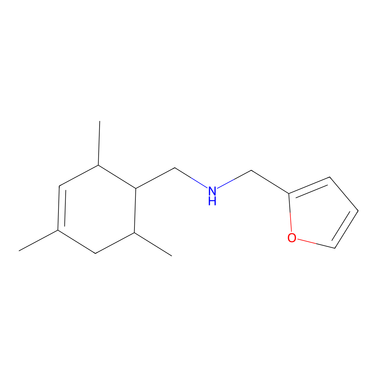 N-(furan-2-ylmethyl)-1-(2,4,6-trimethylcyclohex-3-en-1-yl)methanamine molecular structure, CAS 302333-79-5