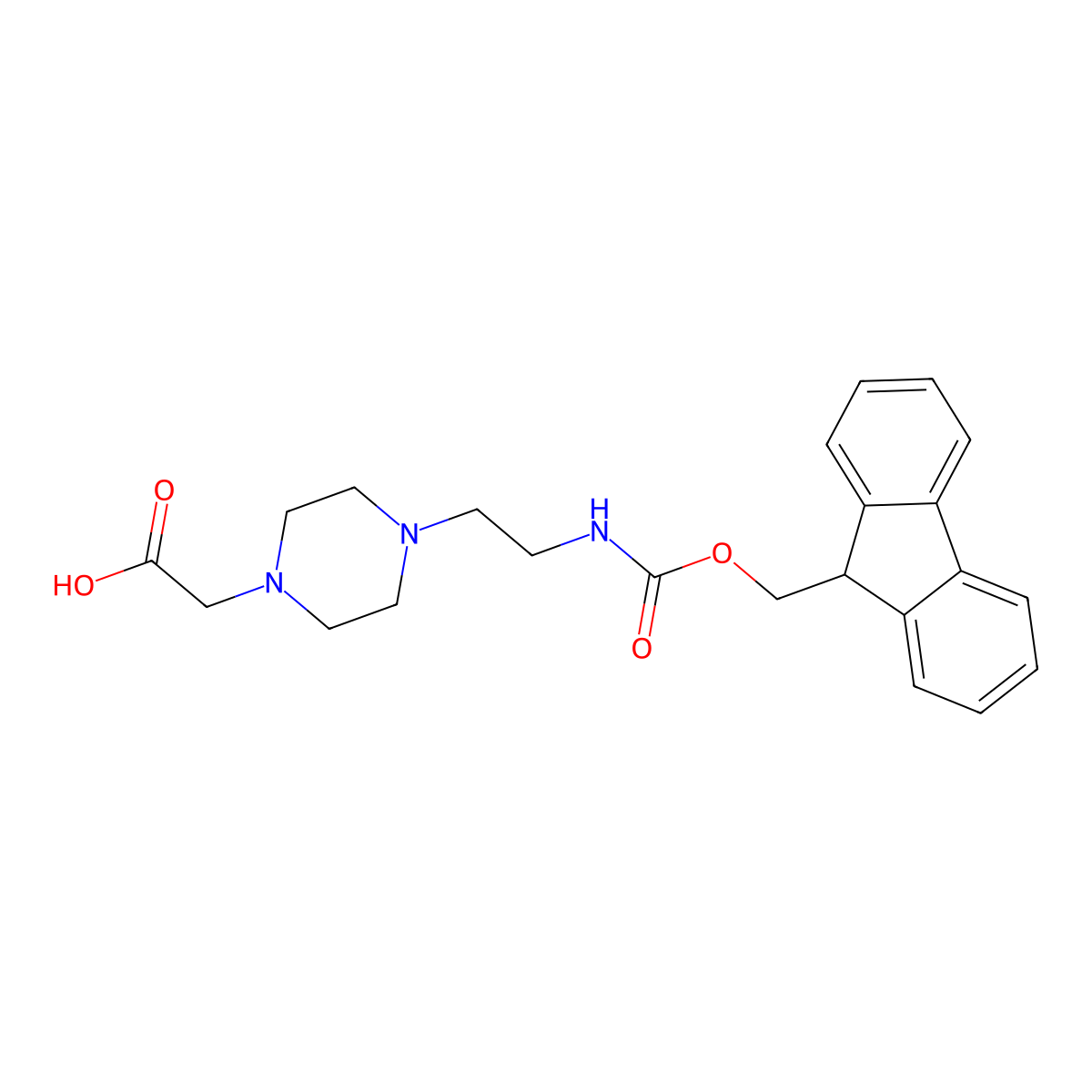 2-(4-(2-((((9H-Fluoren-9-yl)methoxy)carbonyl)amino)ethyl)piperazin-1-yl)acetic acid molecular structure, CAS 302337-16-2