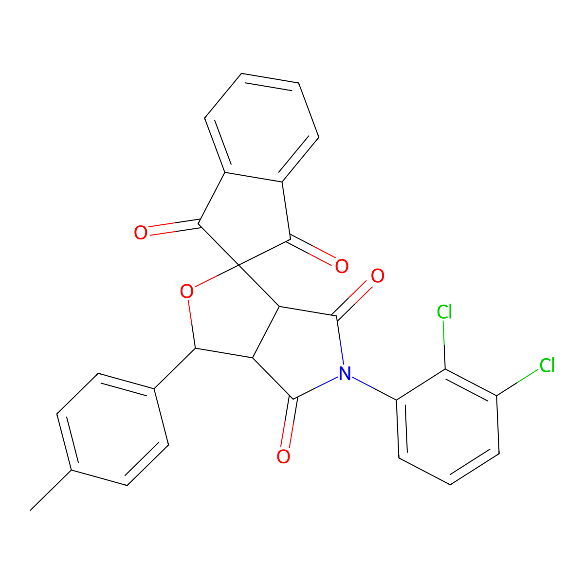5-(2,3-dichlorophenyl)-1-(4-methylphenyl)spiro[3a,6a-dihydro-1H-furo[3,4-c]pyrrole-3,2'-indene]-1',3',4,6-tetrone molecular structure, CAS 302344-60-1