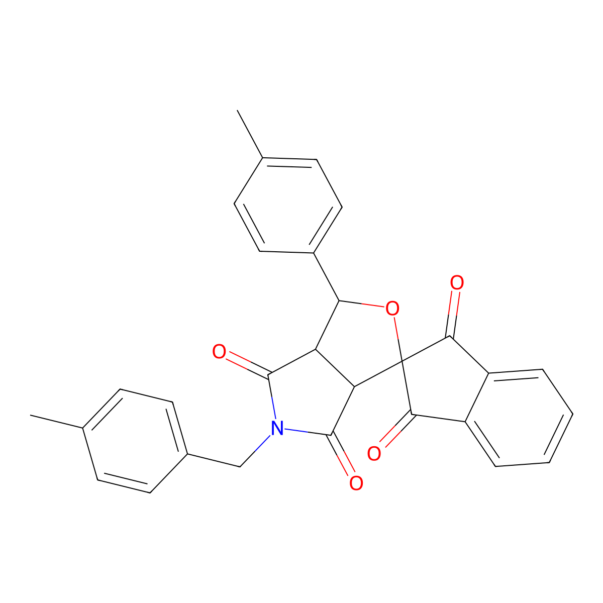 1-(4-methylphenyl)-5-[(4-methylphenyl)methyl]spiro[3a,6a-dihydro-1H-furo[3,4-c]pyrrole-3,2'-indene]-1',3',4,6-tetrone molecular structure, CAS 302344-62-3