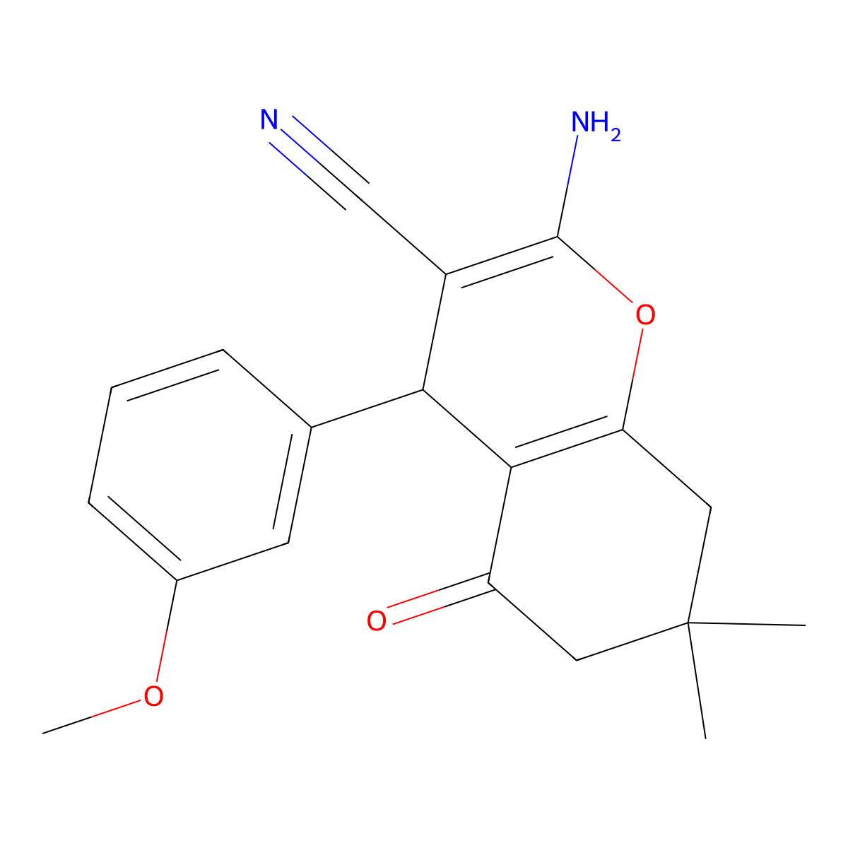 2-Amino-5,6,7,8-tetrahydro-4-(3-methoxyphenyl)-7,7-dimethyl-5-oxo-4H-1-benzopyran-3-carbonitrile molecular structure, CAS 302344-63-4