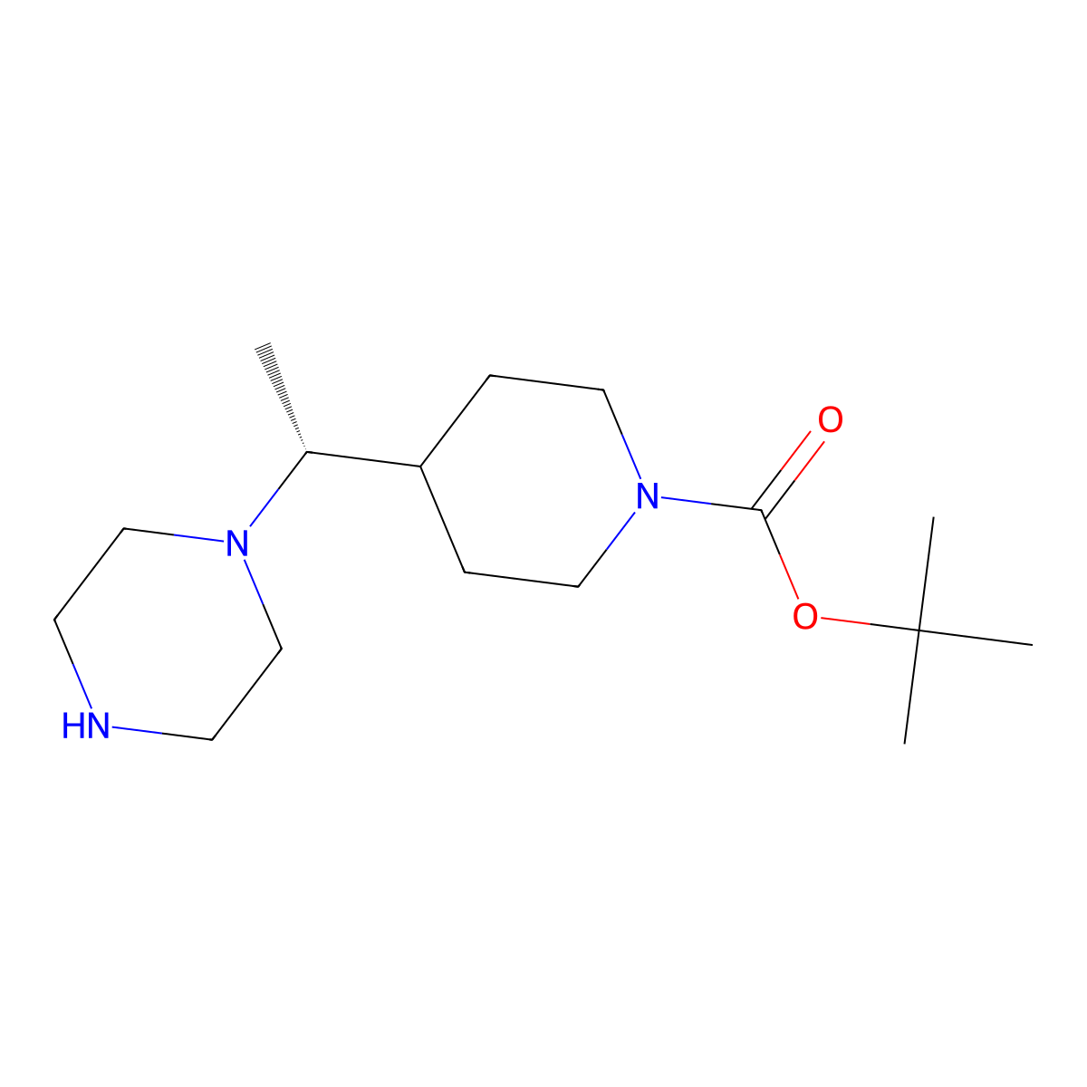 tert-butyl 4-[(1R)-1-(piperazin-1-yl)ethyl]piperidine-1-carboxylate molecular structure, CAS 3023579-34-9