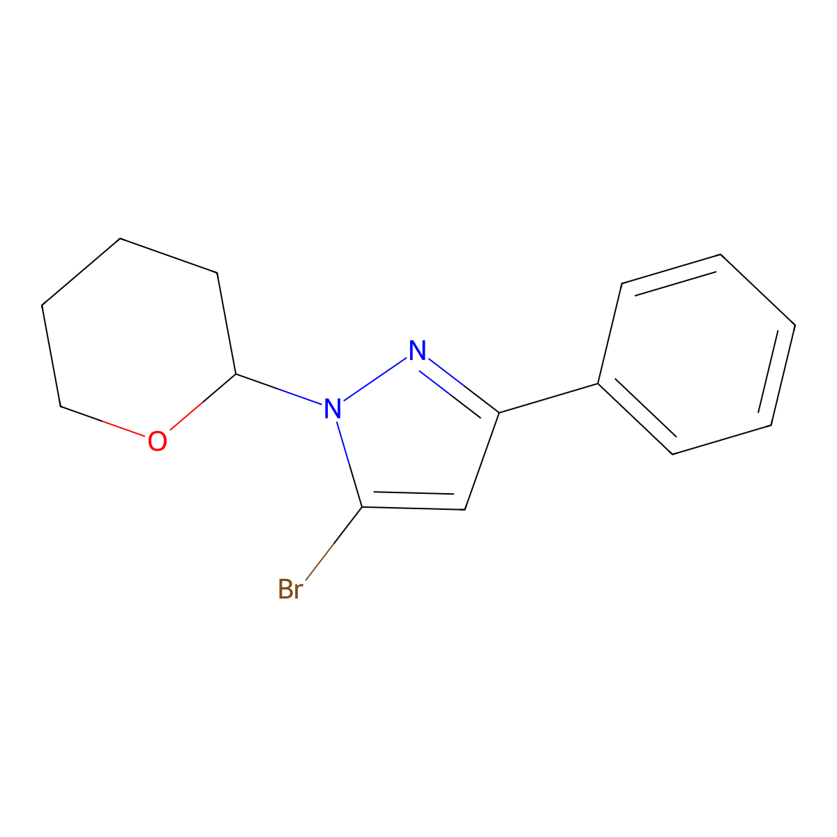 5-bromo-1-(oxan-2-yl)-3-phenyl-1H-pyrazole molecular structure, CAS 3024490-45-4