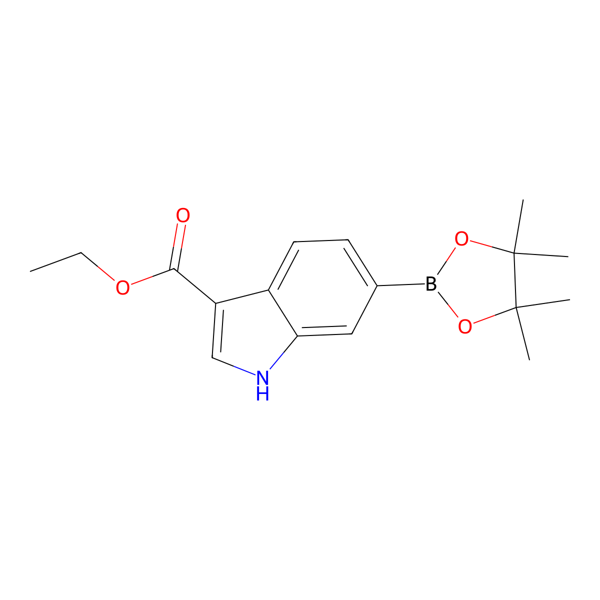 Ethyl 6-(4,4,5,5-tetramethyl-1,3,2-dioxaborolan-2-YL)-1H-indole-3-carboxylate molecular structure, CAS 3024547-45-0
