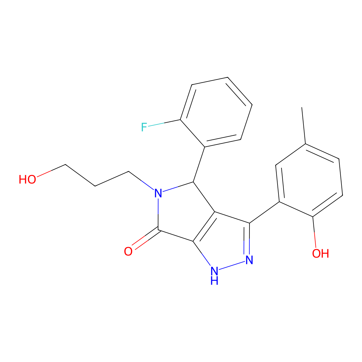 4-(2-fluorophenyl)-3-(2-hydroxy-5-methylphenyl)-5-(3-hydroxypropyl)-4,5-dihydropyrrolo[3,4-c]pyrazol-6(1H)-one molecular structure, CAS 3025412-82-9