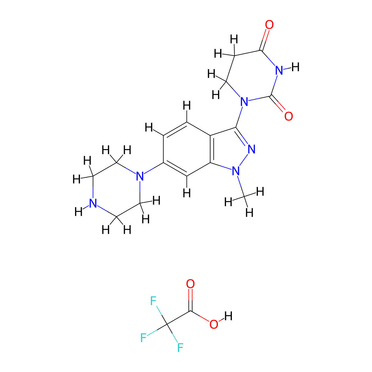 1-(1-Methyl-6-piperazin-1-YL-indazol-3-YL)hexahydropyrimidine-2,4-dione 2,2,2-trifluoroacetic acid molecular structure, CAS 3025454-36-5