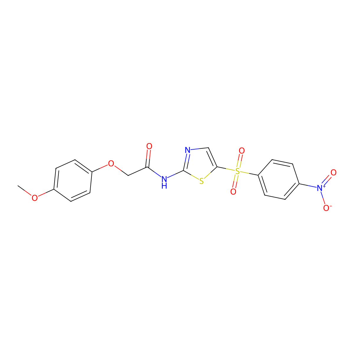 2-(4-methoxyphenoxy)-N-[5-(4-nitrophenyl)sulfonyl-1,3-thiazol-2-yl]acetamide molecular structure, CAS 302548-30-7