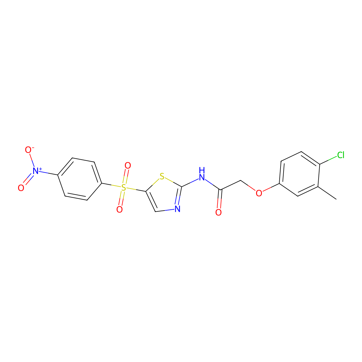 2-(4-chloro-3-methylphenoxy)-N-[5-(4-nitrophenyl)sulfonyl-1,3-thiazol-2-yl]acetamide molecular structure, CAS 302548-33-0