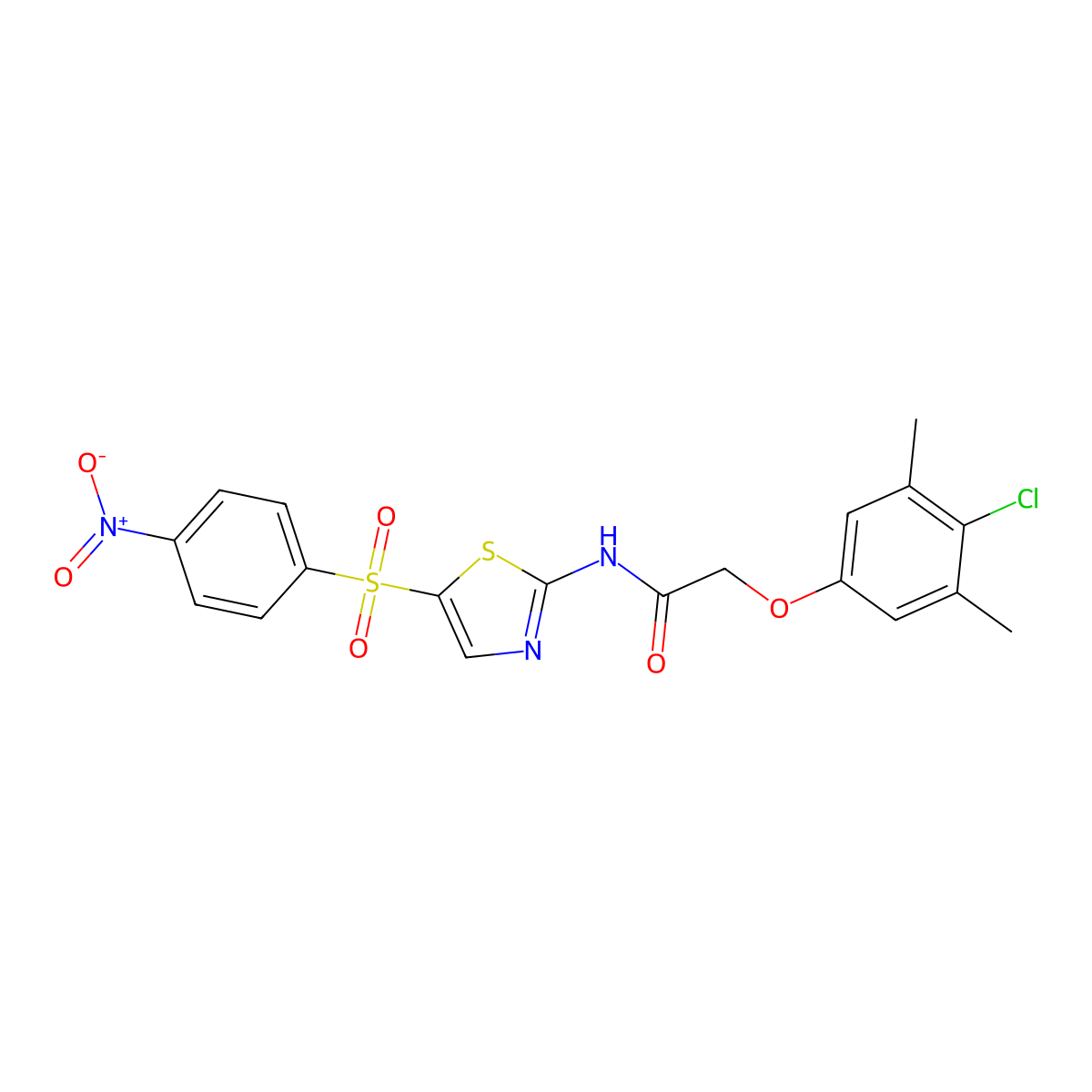 2-(4-chloro-3,5-dimethylphenoxy)-N-[5-(4-nitrophenyl)sulfonyl-1,3-thiazol-2-yl]acetamide molecular structure, CAS 302548-34-1